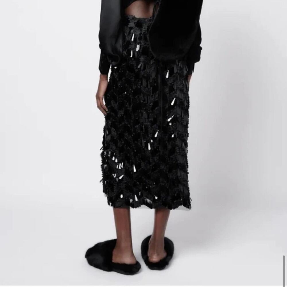 Zara Black Sequin Midi Skirt Size Extra Small XS - Picture 9 of 13